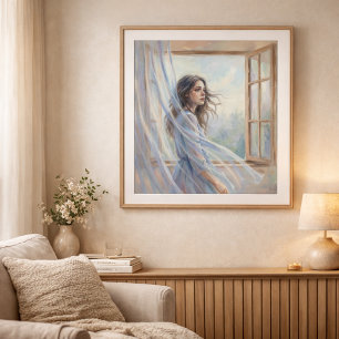 Frau am Fenster, sanfte impressionistische Malerei Poster