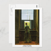 Frau am Fenster von Friedrich Caspar David Postkarte (Vorne/Hinten)