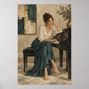 Frau am Klavier Elegante zeitgenössische figurativ Poster