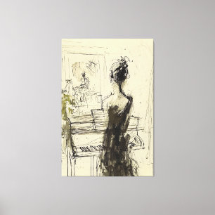 Frau am Klavier Sketch - Leinwanddruck
