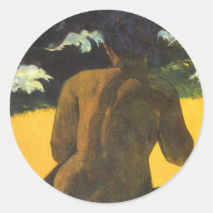 Frau am Meer von Paul Gauguin, Vintage Fine Art Runder Aufkleber