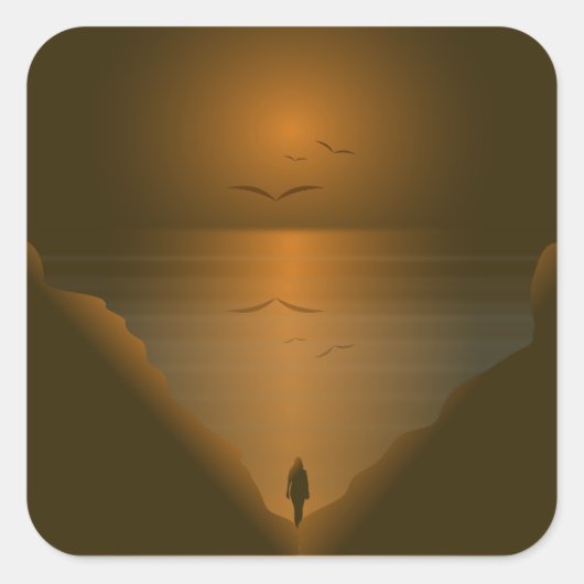 FRAU AM MEERESSOUNSET QUADRATISCHER AUFKLEBER (Vorderseite)