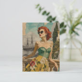Frau am Ozean Postkarte (Stehend Vorderseite)