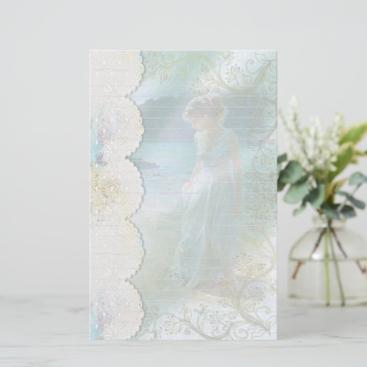 Frau am See Imitate Spitze Lined Briefpapier (Stehend Vorderseite)