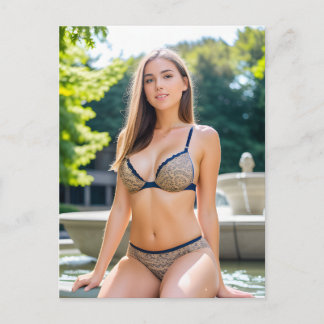 Frau am Springbrunnen Postkarte