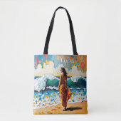 Frau am Strand Abstrakte Meer Kunst Personalisiert Tasche (Vorderseite)
