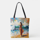 Frau am Strand Abstrakte Meer Kunst Personalisiert Tasche (Rückseite)
