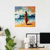 Frau am Strand Abstrakte Meer Kunst Poster (Heimbüro)