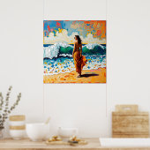 Frau am Strand Abstrakte Meer Kunst Poster (Küche)