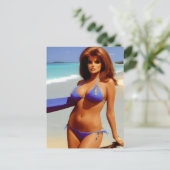 Frau am Strand Postcard Postkarte (Stehend Vorderseite)