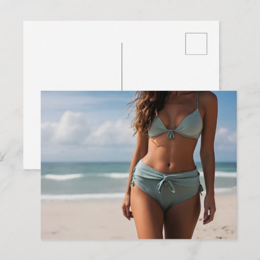 Frau am Strand Postkarte (Vorne/Hinten)