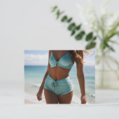 Frau am Strand Postkarte (Stehend Vorderseite)