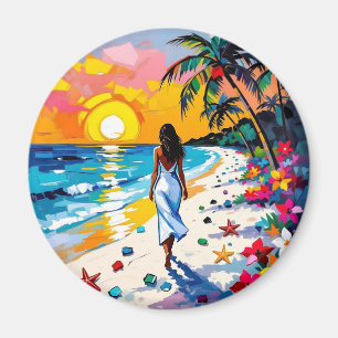 Frau am Strand Tropische Szene Magnet