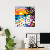 Frau am Strand Tropische Szene Poster (Heimbüro)