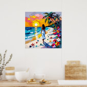 Frau am Strand Tropische Szene Poster (Küche)