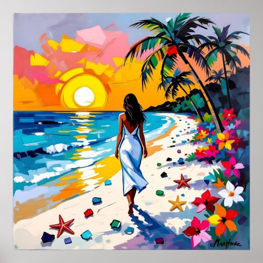 Frau am Strand Tropische Szene Poster (Vorne)