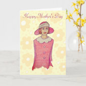 Frau am Tag der rosa-Hat-Mutter Karte (Gelbe Blume)