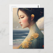 Frau an der Küste Postkarte (Vorne/Hinten)