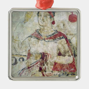 Frau an ihrer Toilette, Detail von einem Begräbni Silbernes Ornament