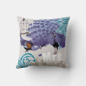 Frau Aquamarin Damask Lila Vintag Peacock Birdcage Kissen (Rückseite)