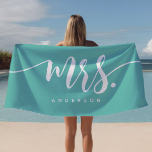 Frau Aquamarin und White New Bride Personalisiert Strandtuch