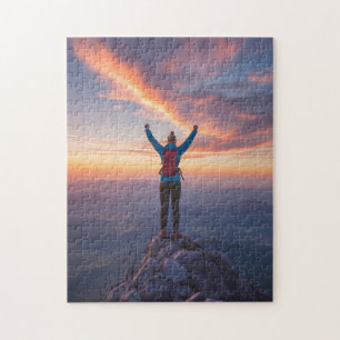 Frau auf Berggipfel triumphierend Inspirierend Puzzle