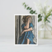 Frau auf blauer Postkarte (Stehend Vorderseite)