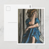 Frau auf blauer Postkarte (Vorne/Hinten)
