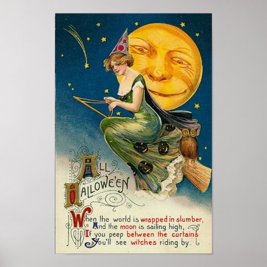 Frau auf Broomstick AllHalloween Poster (Vorne)