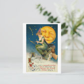 Frau auf Broomstick AllHalloween Postkarte (Stehend Vorderseite)