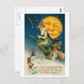 Frau auf Broomstick AllHalloween Postkarte (Vorne/Hinten)