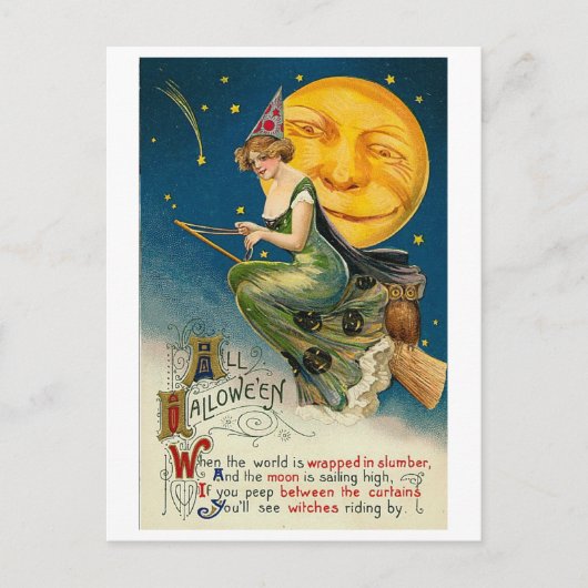 Frau auf Broomstick AllHalloween Postkarte (Vorderseite)