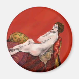 Frau auf dem Roten Sofa Magnet