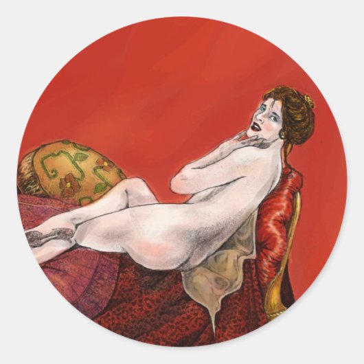 Frau auf dem Roten Sofa Runder Aufkleber (Vorderseite)