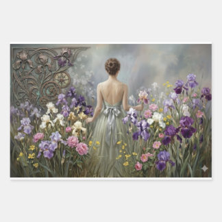 Frau auf der lila Wiese Decoupage Geschenkpapier Set