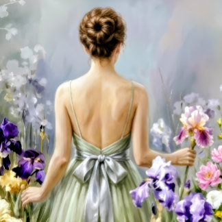 Frau auf der lila Wiese Decoupage Geschenkpapier Set