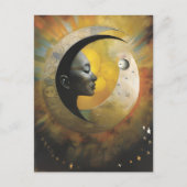 Frau auf der Postkarte des Mondes (Vorderseite)