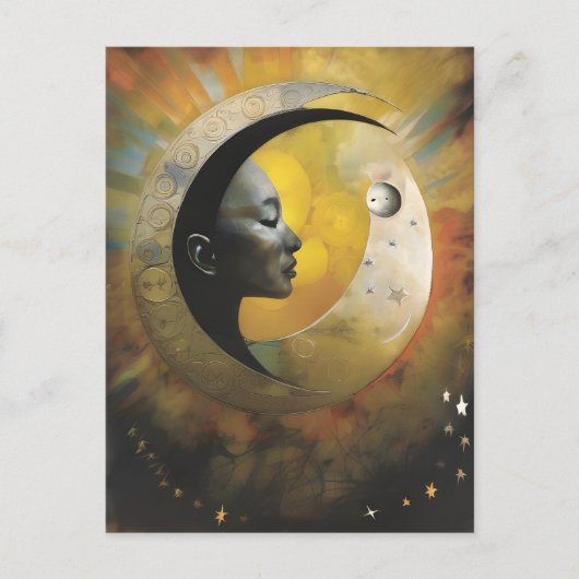 Frau auf der Postkarte des Mondes (Vorderseite)