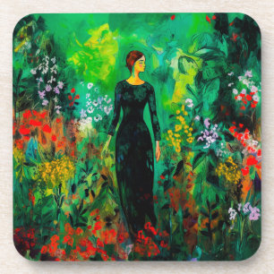 Frau auf der schönen grünen Wiese Getränkeuntersetzer