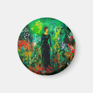 Frau auf der schönen grünen Wiese Magnet