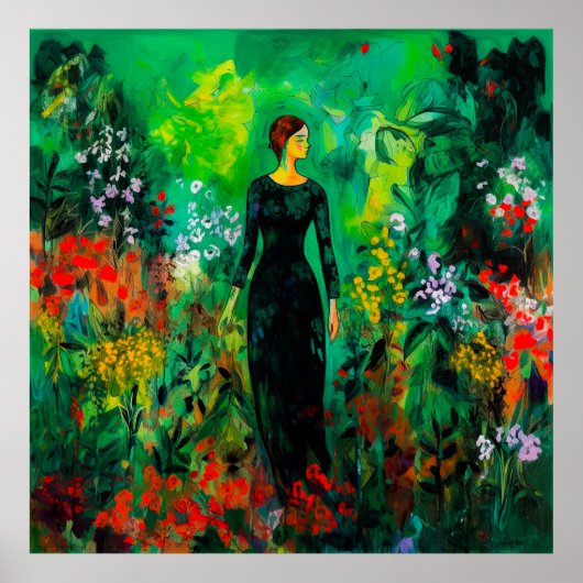 Frau auf der schönen grünen Wiese Poster (Vorne)