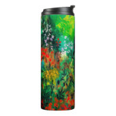 Frau auf der schönen grünen Wiese Thermosbecher (Nach links gedreht)