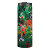 Frau auf der schönen grünen Wiese Thermosbecher (Rückseite)