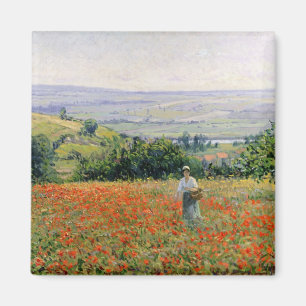 Frau auf einem Mohnblumen-Gebiet Magnet