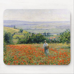 Frau auf einem Mohnblumen-Gebiet Mousepad