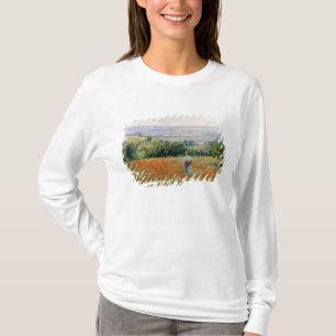 Frau auf einem Mohnblumen-Gebiet T-Shirt