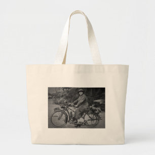 Frau auf einem Motorrad Anfang 1900er Vintage Jumbo Stoffbeutel