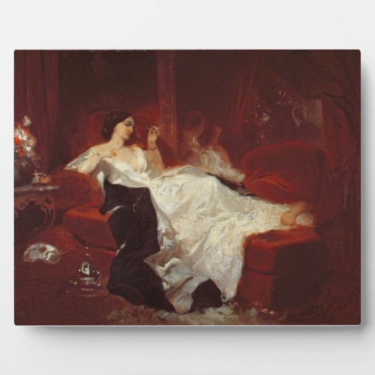 Frau auf einem roten Sofa Fotoplatte (Vorderseite)