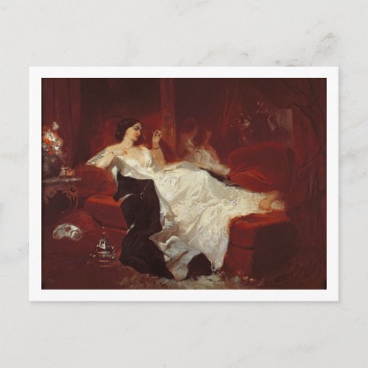 Frau auf einem roten Sofa Postkarte (Vorderseite)