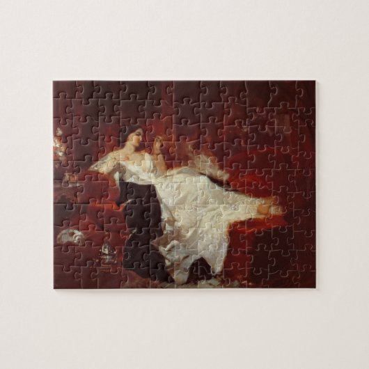 Frau auf einem roten Sofa Puzzle (Horizontal)
